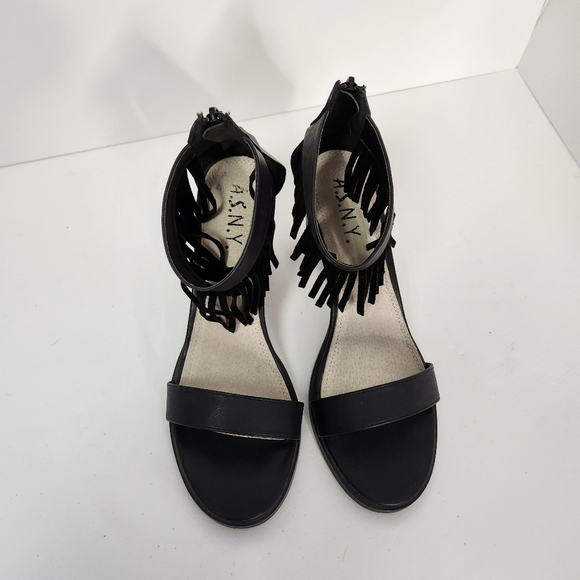 ASNY Women's Vivian High Heel Sandals Open Toe Shoes Black Fringe Ankle Strap 10 - Picture 6 of 12
